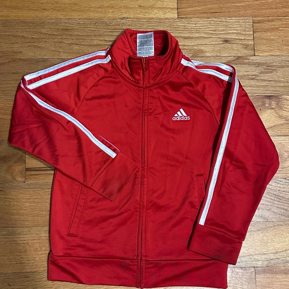 Adidas Red Track Jacket with Signature Stripes